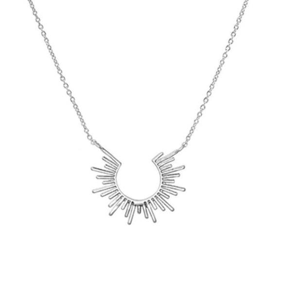 New Anthro Rays of Sunshine Sun Burst Boho Pendant Necklace ~ Golden Rays Silver - Picture 3 of 16